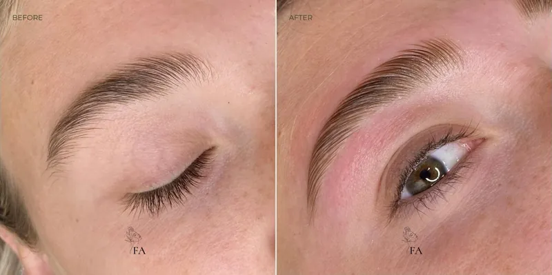 Brow lamination before and after at Femme Aesthetika
